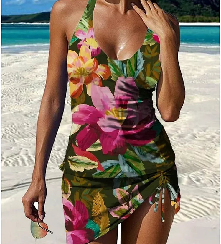 Filipa - Floral Graphic Tankini with Shorts, Flat Tummy Effect
