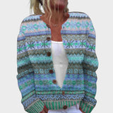 Rita – Autumn Green Jacquard Cardigan