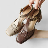 Aude - Orthopaedic Block Heels with T-Strap