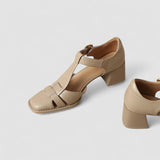 Aude - Orthopaedic Block Heels with T-Strap