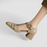 Aude - Orthopaedic Block Heels with T-Strap