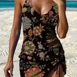 Filipa - Floral Graphic Tankini with Shorts, Flat Tummy Effect