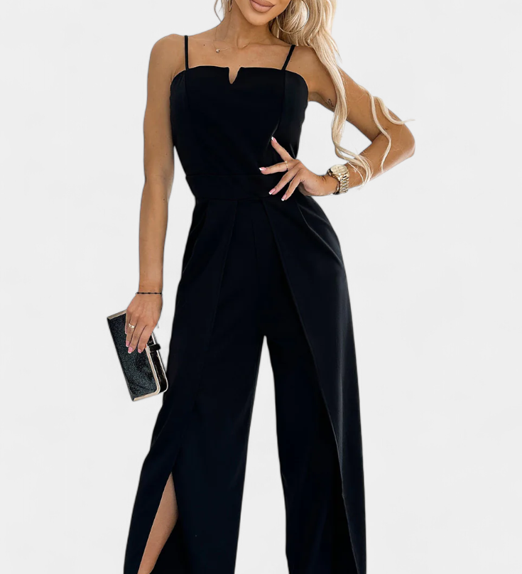 Prescillia Jumpsuit with Spaghetti Straps and Leg Slit