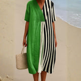 Maribel - Vibrant Green Dress with Black Stripes