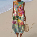 Olga - Elegant Flowing Watercolour Effect Dress