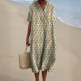 Francisca - Retro Floral Dress in Aqua Green