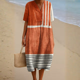Paola - Terracotta Dress with Graphic Stripes