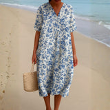Lola - Ivory Dress with Porcelain Blue Floral Accents