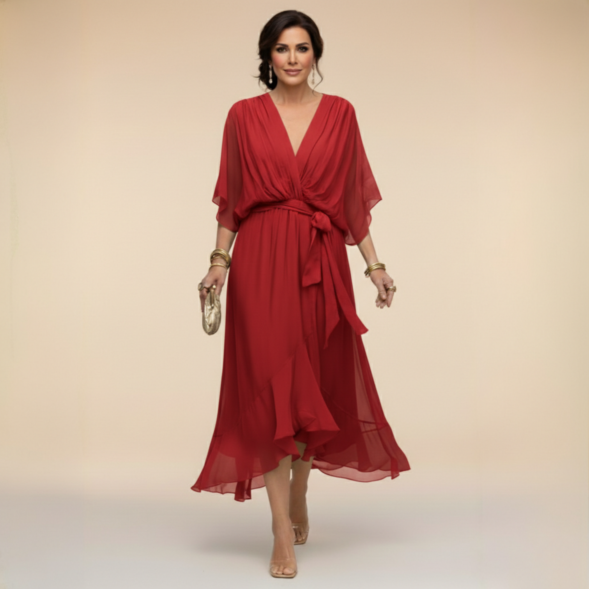 Monica | Chiffon Dress with V-Neck