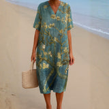 Lorena - Aqua Green Floral Dress