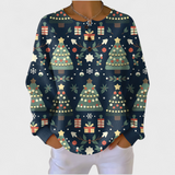 Fanny – Navy Blue Jumper with Christmas Tree Pattern
