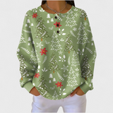 Ingrid – Green Jumper with Christmas Tree Pattern