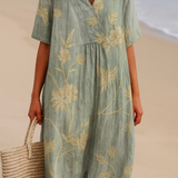 Cristina - Blue-Grey Dress with Floral Embroidery