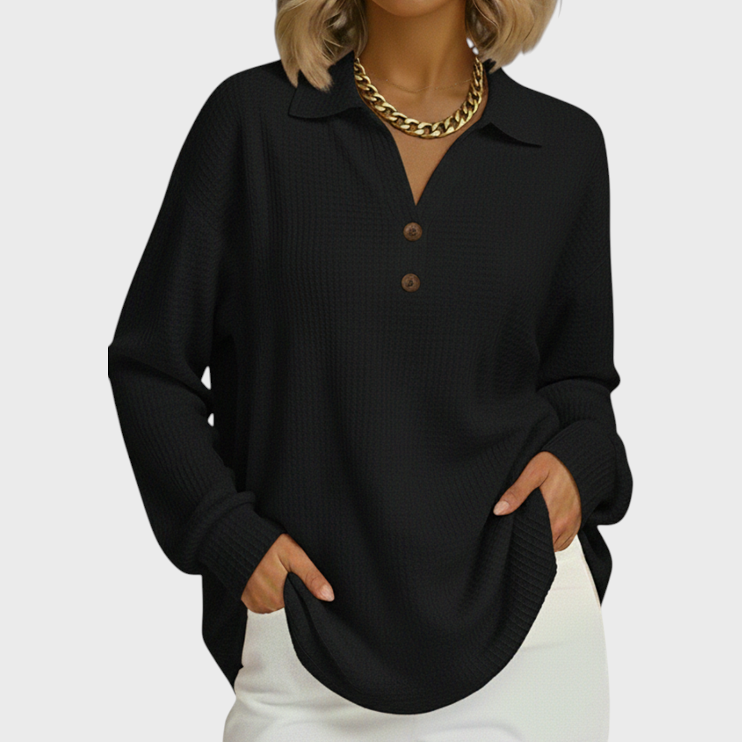 Laura – Orange Jumper with Polo Collar
