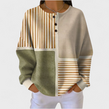 Luna – Beige Jumper with Striped and Patchwork Pattern