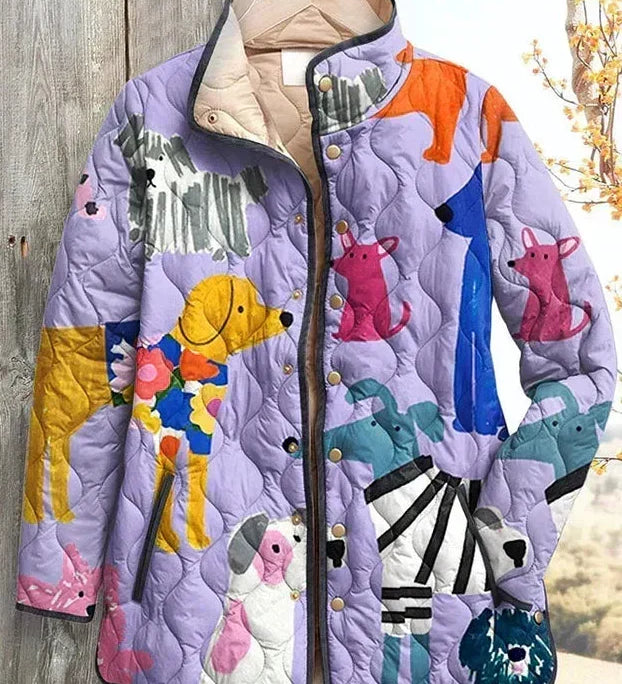 Mila – Quilted Jacket with Cat Motif