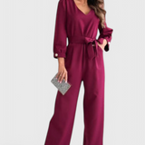 Ariane Wide Leg Jumpsuit with V-Neck and Waist Tie
