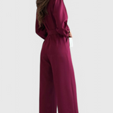 Ariane Wide Leg Jumpsuit with V-Neck and Waist Tie