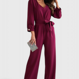 Ariane Wide Leg Jumpsuit with V-Neck and Waist Tie