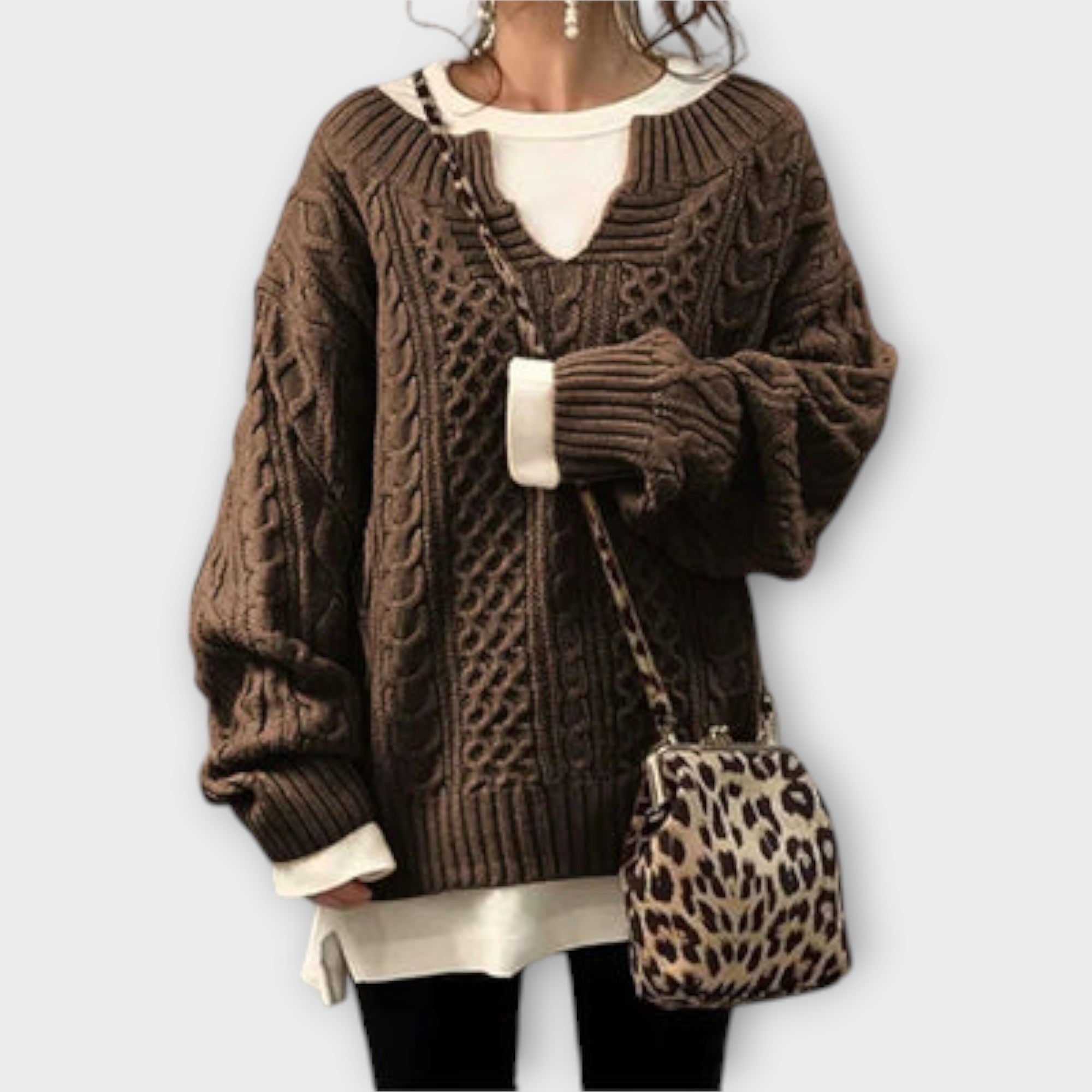 Oversized Sweater with Cable Knit Design