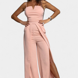 Prescillia Jumpsuit with Spaghetti Straps and Side Split