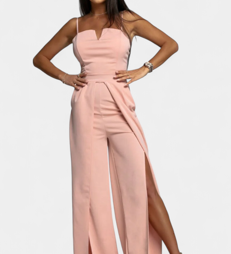 Prescillia Jumpsuit with Spaghetti Straps and Side Split