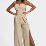 Prescillia Jumpsuit with Spaghetti Straps and Leg Slit
