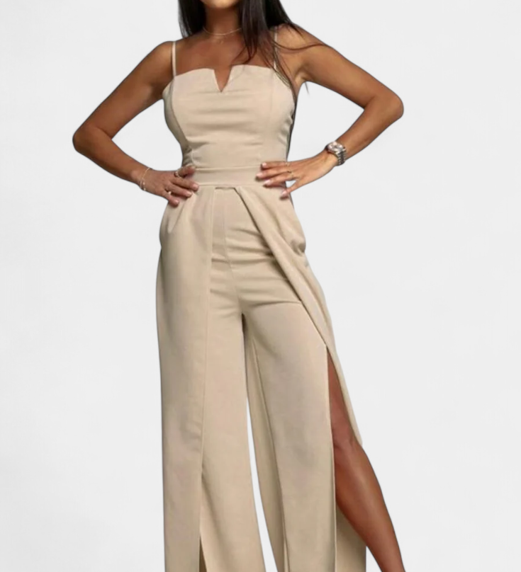 Prescillia Jumpsuit with Spaghetti Straps and Leg Slit