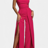 Prescillia Jumpsuit with Spaghetti Straps and Side Split