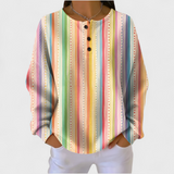 Sara – Jumper with Colourful Striped Pattern and Button Placket