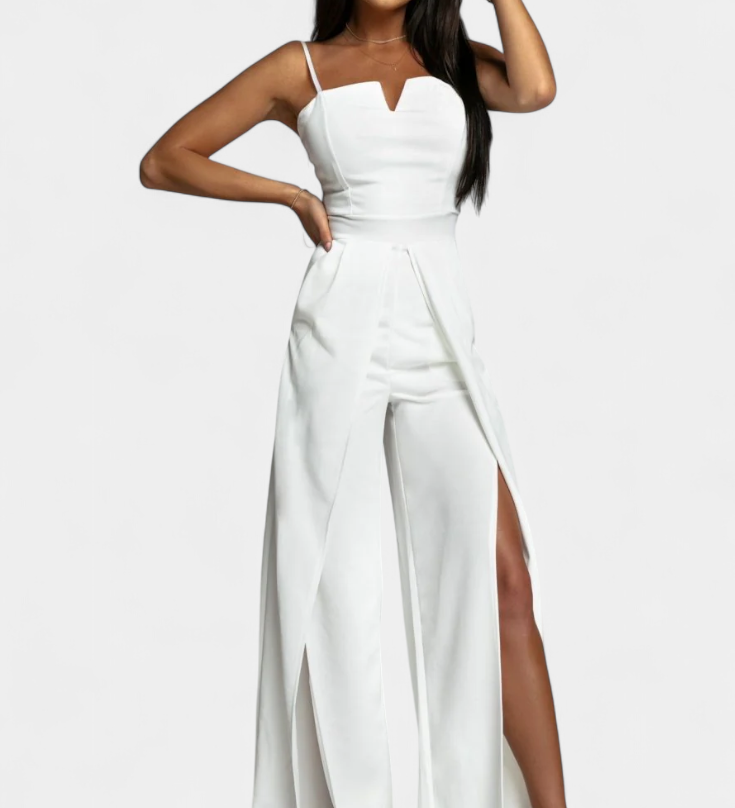 Prescillia Jumpsuit with Spaghetti Straps and Leg Slit