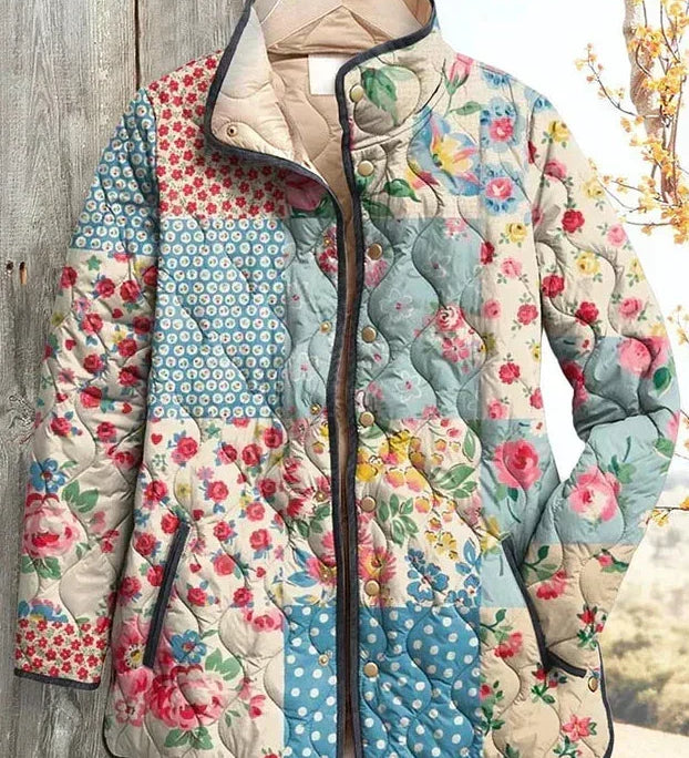 Viola – Quilted Jacket with Patchwork Pattern and Plush Collar