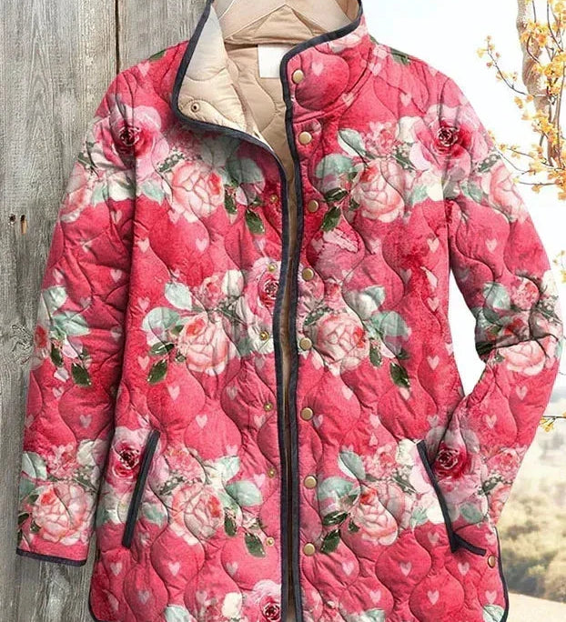 Zora – Quilted Jacket with Large Rose Print