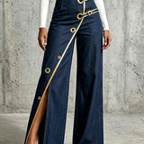 Exquisite And Elegant Jeans With Gold Piping.