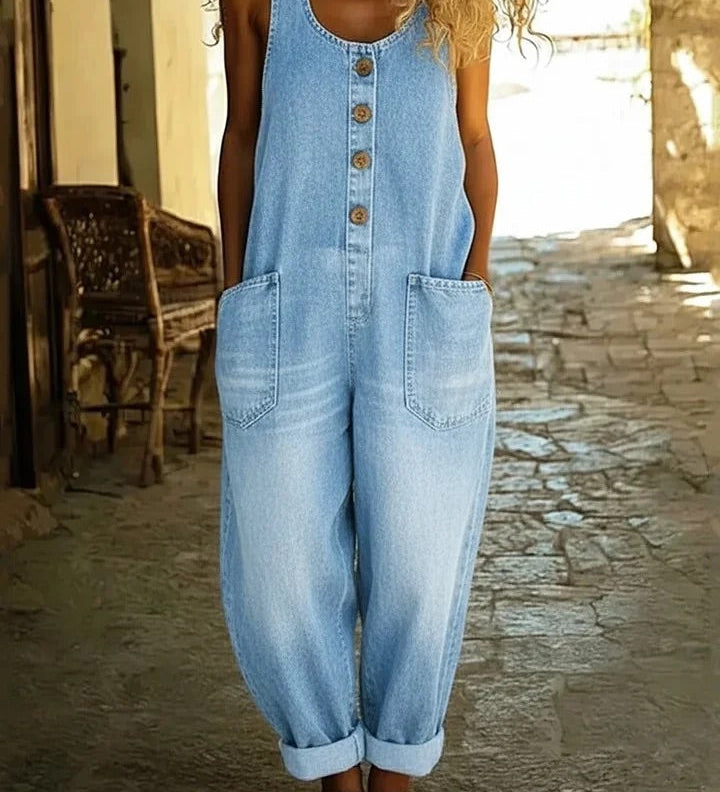 Zoe | Vintage-Wash Denim Jumpsuit