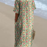 Francisca - Retro Floral Dress in Aqua Green
